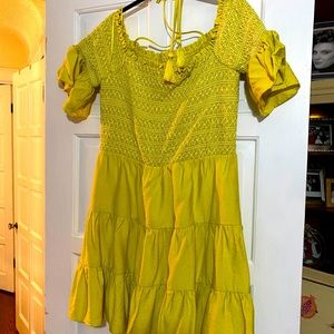 Darling Chartreuse Off The Shoulder Minidress